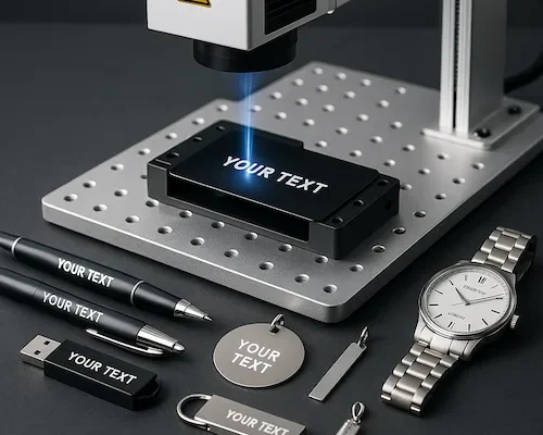 Faser Laser Gravur auf Visitenkarten und Metallen